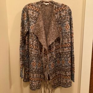NWOT Black/White/Rust/Mauve Marl Knit, Open Front Sweater Duster, Medium